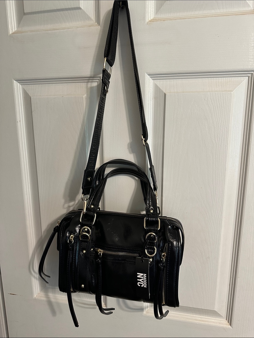 Black Women's Crossbody Satchel with Adjustable Strap